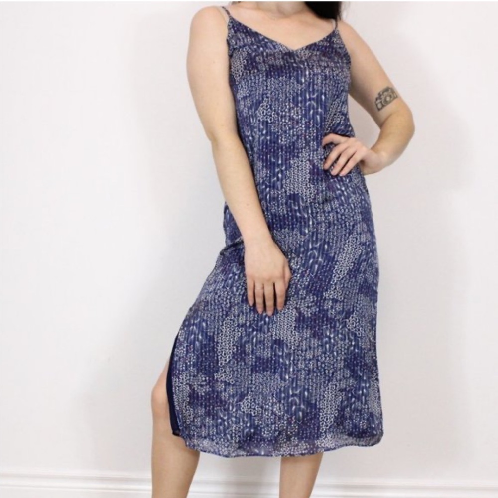Massimo Dutti Blue Printed Silk Cami Midi Dress Size 4